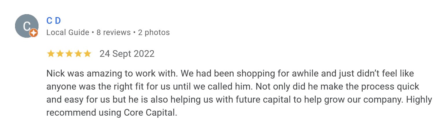 Five star review from Curtis D. - The right fit for us to help grow our company